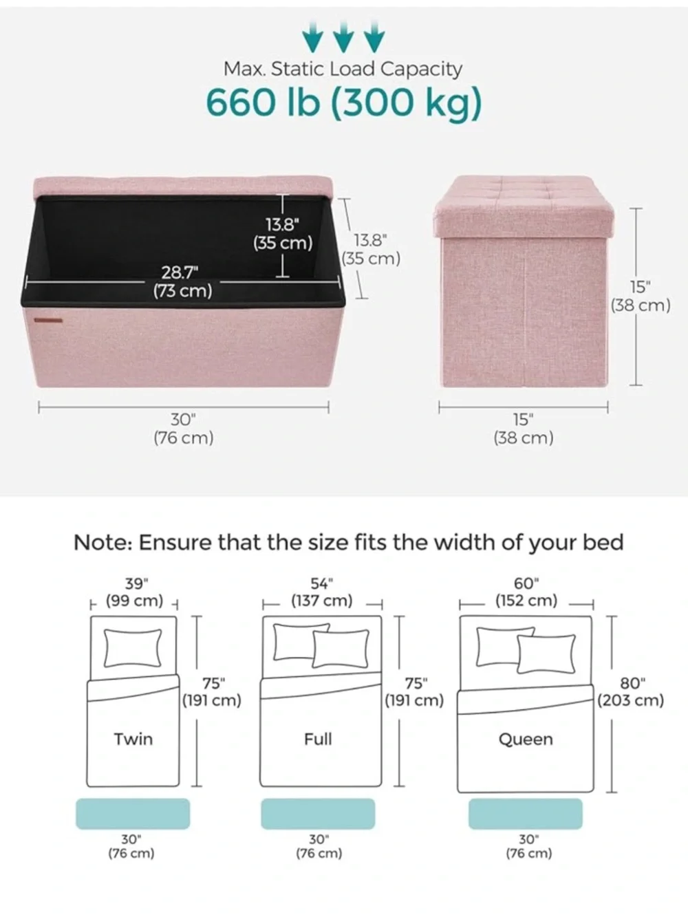 30 Inches Pink Storage Ottoman Bench with Removable Tufted Lid